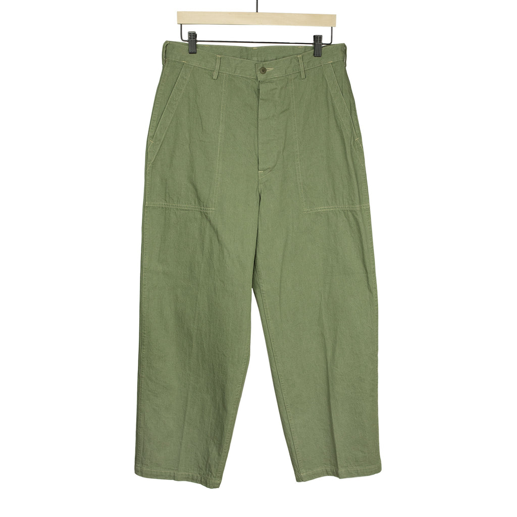 Kaptain Sunshine Baker pants in green cotton denim – No Man 