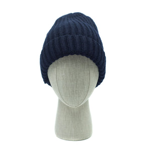 Chunky ribbed wool hat in navy (restock)