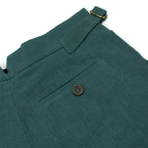 Karl side-tab one-pleat shorts in petrol blue textured ramie