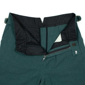 Karl side-tab one-pleat shorts in petrol blue textured ramie