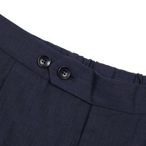 Exclusive pleated easy pants in navy wool and cotton