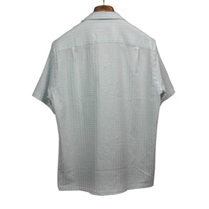 Camp collar shirt in blue and white striped cotton jacquard