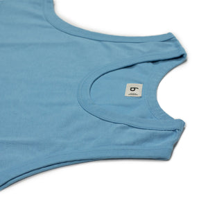 U-neck tank in saxe blue cotton and silk jersey