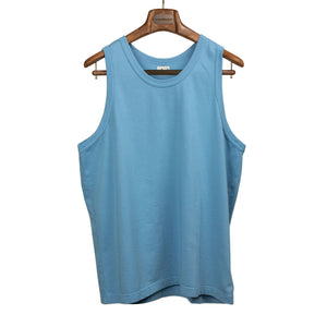 U-neck tank in saxe blue cotton and silk jersey