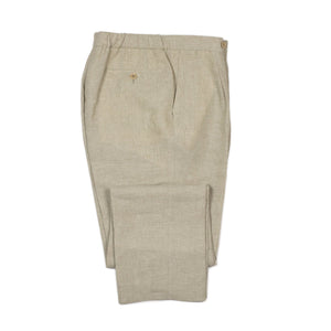 Exclusive single-pleated easy pants in oatmeal linen (restock)