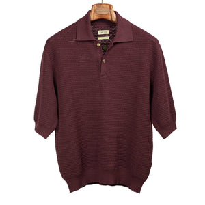 Honeycomb knit polo shirt in plum organic cotton