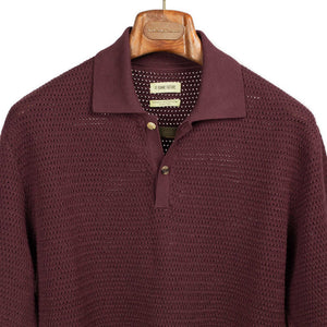 Honeycomb knit polo shirt in plum organic cotton