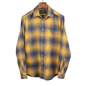 Cerejeira shirt in honey, light blue and brown shadow plaid cotton flannel