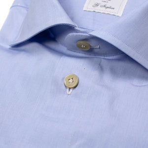 Hand-sewn pale blue end-on-end cotton shirt, spread collar (restock)