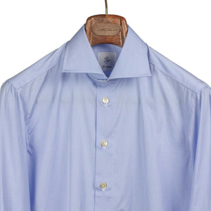 Hand-sewn pale blue end-on-end cotton shirt, spread collar (restock)