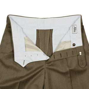 Manhattan high-rise wide tapered pleated trousers in brown melange cavalry twill wool (restock)