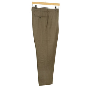 Manhattan high-rise wide tapered pleated trousers in brown melange cavalry twill wool (restock)