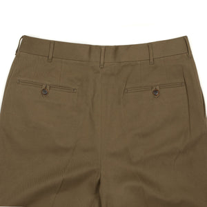 Manhattan high-rise wide tapered pleated trousers in mocha cotton twill (restock)