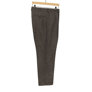 Manhattan high-rise wide tapered pleated trousers in grey tweed-like herringbone wool cashmere (restock)