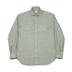 Aantero work shirt in striped green cotton oxford
