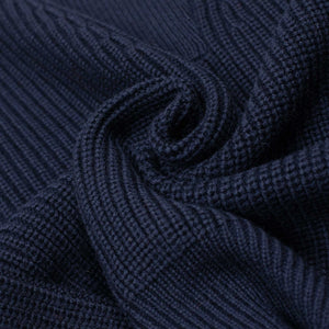 Thunderbolt ribbed crewneck sweater in navy blue wool, cashmere and silk