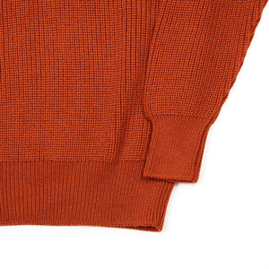 Thunderbolt ribbed crewneck sweater in Maple burnt orange wool, cashmere and silk