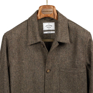 Labura chore coat in brown and black herringbone brushed virgin wool