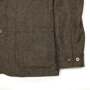 Labura chore coat in brown and black herringbone brushed virgin wool