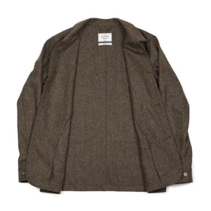 Labura chore coat in brown and black herringbone brushed virgin wool