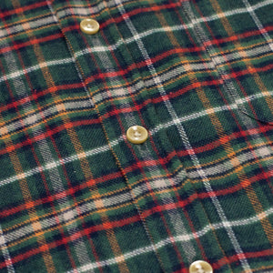 Forest Train shirt in green, blue, red and orange plaid cotton flannel