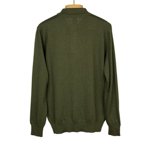 Knit long sleeve polo in deep green merino wool (restock)