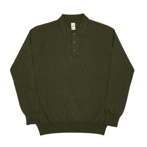 Knit long sleeve polo in deep green merino wool (restock)