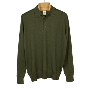 Knit long sleeve polo in deep green merino wool (restock)