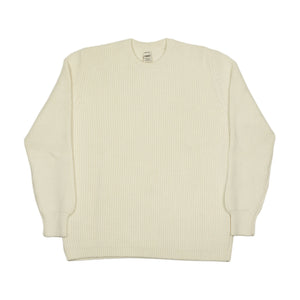 Chunky ribbed crewneck sweater in ecru merino wool (restock)