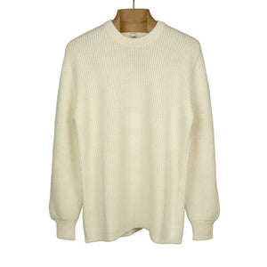 Chunky ribbed crewneck sweater in ecru merino wool (restock)