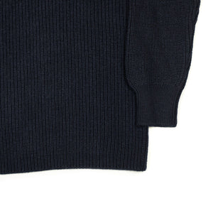 Chunky ribbed crewneck sweater in navy blue merino wool (restock)