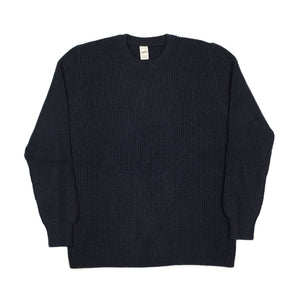 Chunky ribbed crewneck sweater in navy blue merino wool (restock)