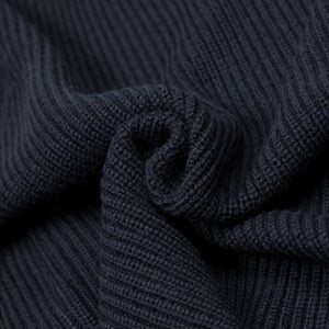 Chunky ribbed crewneck sweater in navy blue merino wool (restock)