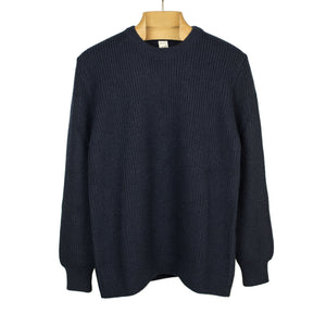 Chunky ribbed crewneck sweater in navy blue merino wool (restock)