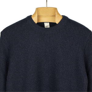 Chunky ribbed crewneck sweater in navy blue merino wool (restock)