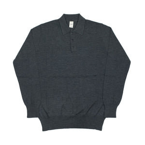 Knit long sleeve polo in Charcoal grey merino wool (restock)