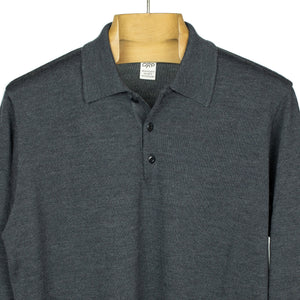 Knit long sleeve polo in Charcoal grey merino wool (restock)