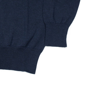 Knit long sleeve polo in navy blue merino wool (restock)