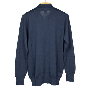 Knit long sleeve polo in navy blue merino wool (restock)