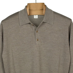 Knit long sleeve polo in fangio taupe merino wool (restock)