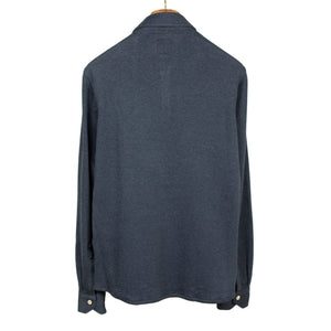 Long-sleeve polo shirt in navy double-face cotton cashmere (restock)