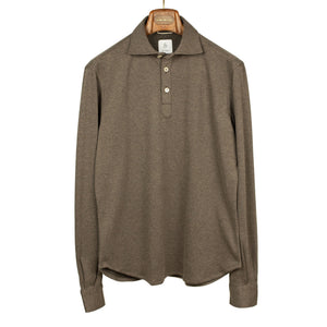 Long-sleeve polo shirt in brown double-face cotton cashmere (restock)