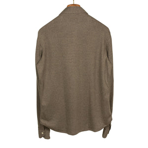 Long-sleeve polo shirt in brown double-face cotton cashmere (restock)