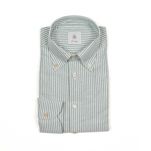 Buttoned collar shirt in washed green candy stripe oxford (restock)