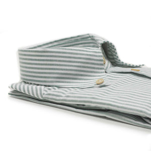 Buttoned collar shirt in washed green candy stripe oxford (restock)