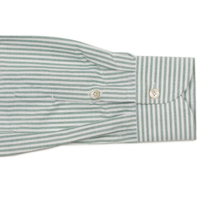 Buttoned collar shirt in washed green candy stripe oxford (restock)