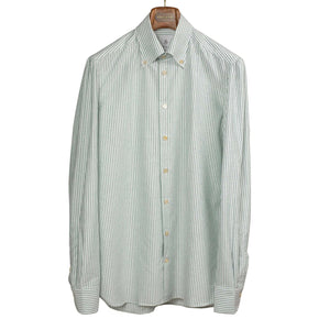 Buttoned collar shirt in washed green candy stripe oxford (restock)