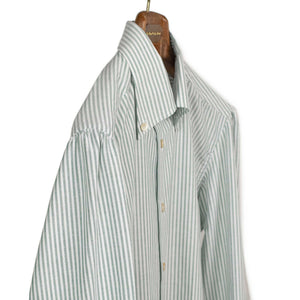 Buttoned collar shirt in washed green candy stripe oxford (restock)