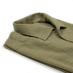 Exclusive skipper polo in khaki green dyed textured cotton
