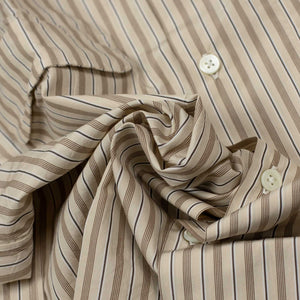 Open collar shirt in beige stripe cotton and silk